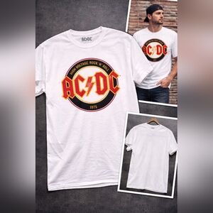 AC/DC White Short-Sleeve Tee with Red and Yellow Logo